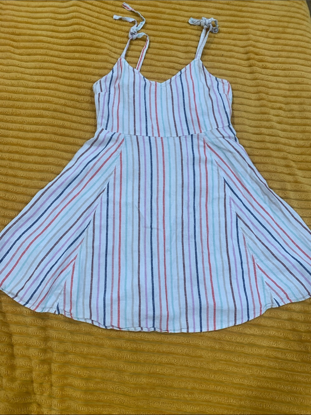 GAP White Midi Dress with Blue and Red Stripes